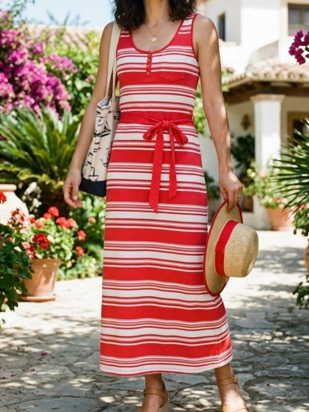 Tommy Hilfiger Women's Sleeveless Striped Maxi Tank Summer Dress Size M